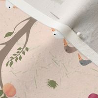 Tea Towel, Homestead Orchard with Ducks on Peach