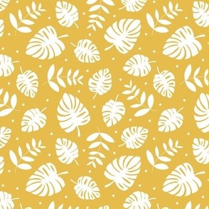 Sweet hawaii aloha jungle leaves monstera palm and banana leaf design honey yellow