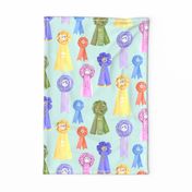 Tea Towel Pastel Vintage Horse Show Ribbons on Aqua