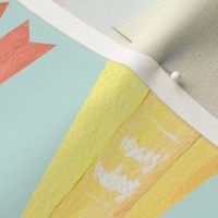 Tea Towel Pastel Vintage Horse Show Ribbons on Aqua