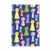 Tea Towel Pastel Vintage Horse Show Ribbons on Navy