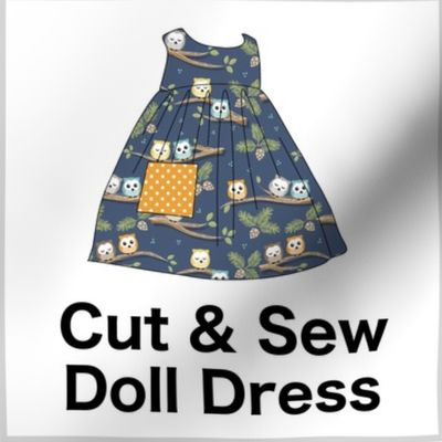 Cut & Sew Dress (Little Owl Forest - dark) on FAT QUARTER for Forever Virginia Dolls and other 1/8, 1/6 and 1/5 scale child dolls // little small scale tiny mini micro doll