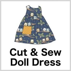 Cut & Sew Dress (Little Owl Forest - dark) on FAT QUARTER for Forever Virginia Dolls and other 1/8, 1/6 and 1/5 scale child dolls // little small scale tiny mini micro doll