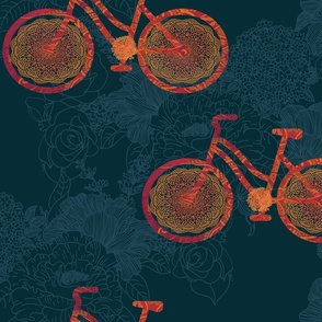 Floral background with orange bicyles