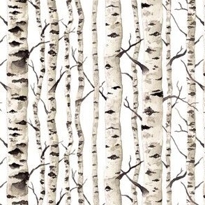 Birch trees watercolor beige on white small