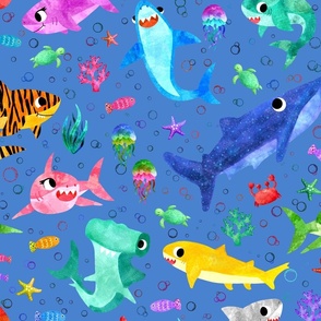 Cute Types of Rainbow Sharks Extra Large Sheets Curtains Bedding