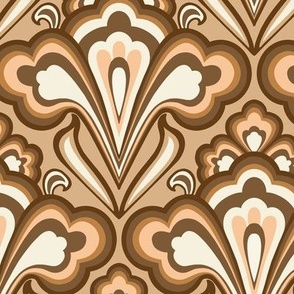 Larger Scale // Classic Decorative Swirls in Warm Browns - Burnt Umber, Sand and Ivory White