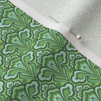 Smaller Scale // Classic Decorative Swirls in Moss Greens and Light Aqua Blue