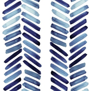 Rustic Herringbone Ink Blue / Chevron / Watercolor Brush Stroke