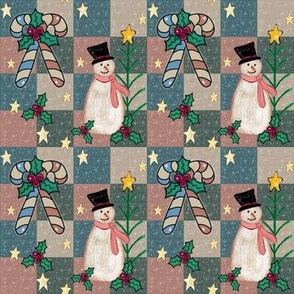 Cozy Christmas Patchwork Candy Canes and Snowmen 1 inch blocks
