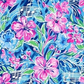 Pink flowers with music notes FK 001