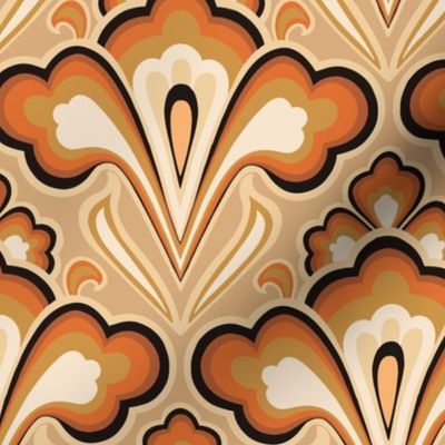 Large Scale // Classic Decorative Swirls in Burnt Orange, Goldenrod, Light Brown, Cream and Black