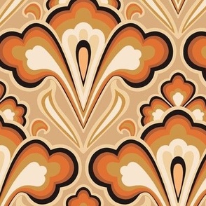 Large Scale // Classic Decorative Swirls in Burnt Orange, Goldenrod, Light Brown, Cream and Black