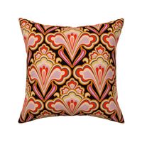 Large Scale // Classic Decorative Swirls in Bold Coral Red, Pink, Yellow & Dark Gray