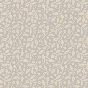 medium - Blueberry branches with leaves and berries - light swan beige on moonstruck gray beige