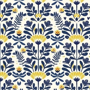 Swedish nordic scandinavian floral flower in yellow and blue