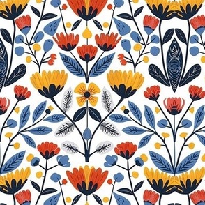 Nordic floral scandinavian flower yellow red and blue nursery