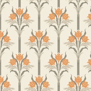 Art nouveau tulips in minty green and ivory