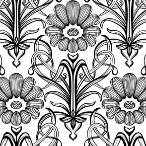 Black and White Art Nouveau Floral large scale