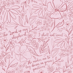 Pink Psalm 23 The Lord Is My Shepherd Handdrawn Wildflowers Handlettered Bible Verse Scripture Art For Mom Spring Summer Gardener Gifts 