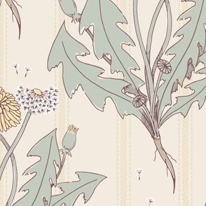 Dandelion Stripe | Large (12" Repeat) | Vintage Cream | Botanical