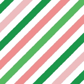 L / Watermelon Pink and Green Diagonal Stripes