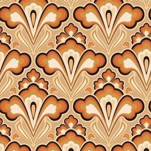Medium Scale // Classic Decorative Swirls in Burnt Orange, Goldenrod, Light Brown, Cream and Black