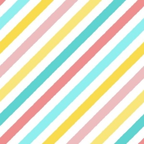 M / Multicolor Diagonal Spring Stripes Yellow, Peach Aqua