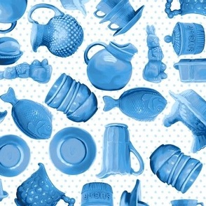 Blue Milk Glass Delphite Kitchenware Collection, Kitschy Nondirectional, Depression Glass