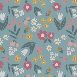 FLORAL 2_floral on blue green  6 inch repeat