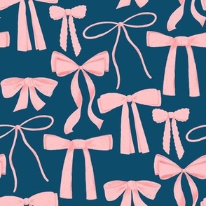 Pink Bows Navy Background