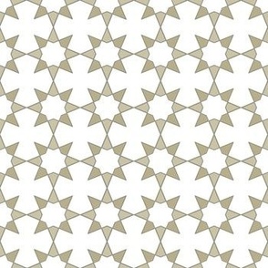 Spanish Tile-Floral Stars-Beige, Khaki on White Background.