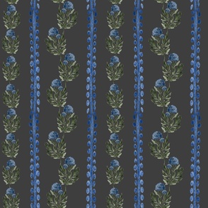 Medium - Darling Blue Hydrangea's - Charcoal Black - Heritage Stripes