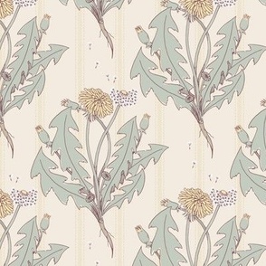 Dandelion Stripe | Small (6" Repeat) | Vintage Cream | Botanical