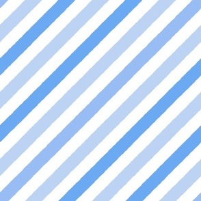 M / Light Blue Painted Diagonal Stripes on White