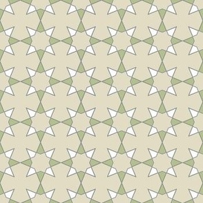 Spanish Tile-Floral Stars- Khaki, Beige, Green and White.