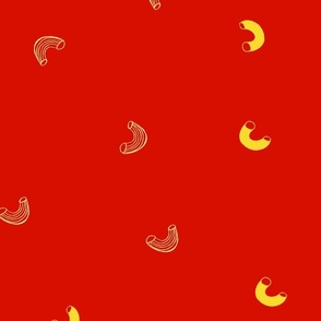 Macaroni and cheese - red | Large Version | Ditsy elbow pasta print 