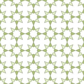 Spanish Tile-Floral Stars-Greens on White Background.