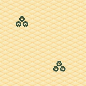 Japonica: Trio of Deep Olive-Green Geometric Flowers on Gradient Golden Pattern