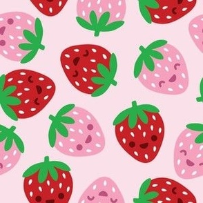 Smiley Strawberries light pink background