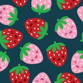 Smiley Strawberries dark blue background