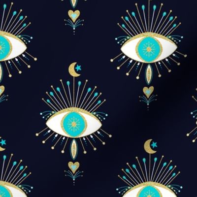 Mystic moon goddess eye - turquoise, gold and navy blue - small scale