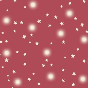Large-Christmas Cream STARS on Dusty Red