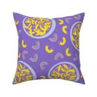 Macaroni and cheese bowls - purple | Large Version | elbow pasta and bowl print