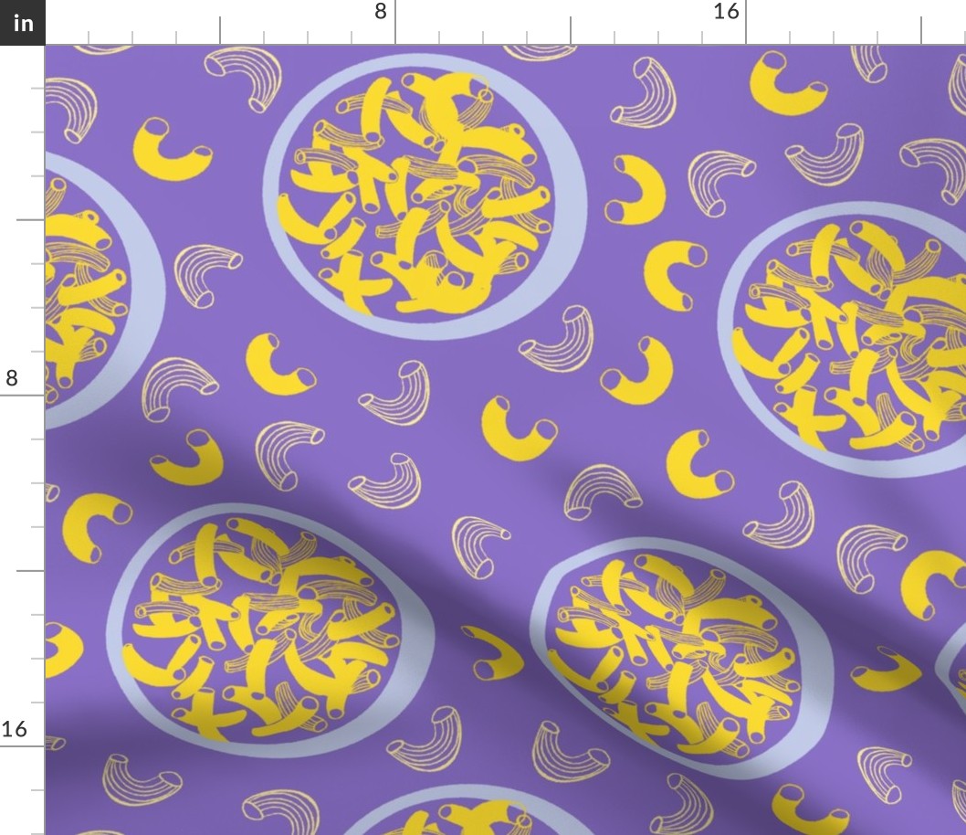 Macaroni and cheese bowls - purple | Large Version | elbow pasta and bowl print