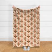 Cute Beige Spring Bunny Rabbit Easter Flower Pattern With Carrots and Bumblebees On Sage Green
