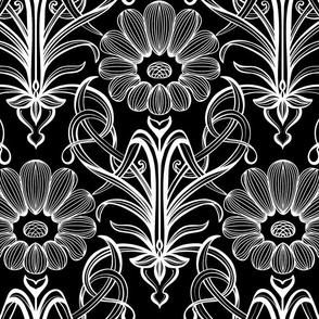 Black and White Floral Art Nouveau, large scale