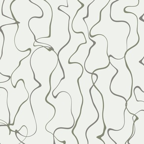 Organic Squiggly Lines Fabric and Wallpaper in Grey and Green on Light Grey Background