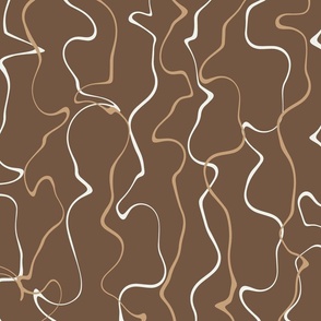 Organic Squiggly Lines Fabric and Wallpaper in Cream and Brown on a Dark Brown Background 