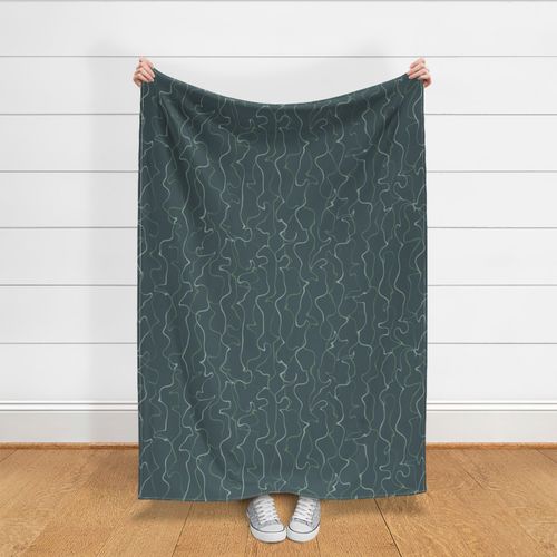 Organic Squiggly Lines Fabric and Wallpaper in Green on a Teal Blue Background 